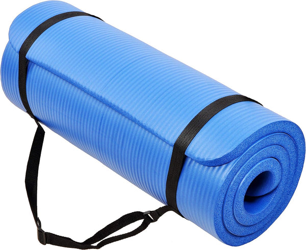 All Purpose 1-Inch Extra Thick High Density Anti-Tear Exercise Yoga Mat with Carrying Strap, Optional Yoga Blocks and Knee Pad